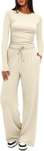 Darong Casual Matching Set: 2 Piece Long Sleeve Lounge & Travel Outfit for Women