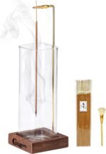 Ceremony Incense Holder, Wooden Incense Holder for Sticks with Glass Ash Catcher