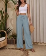 KICZOY High Waisted Wide Leg Beach Pants with Pockets - Image 3